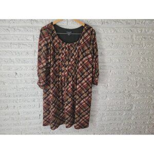 Perceptions Women Dress Extra Large XL Shirt Knit Mini Brown Plaid PLA11E